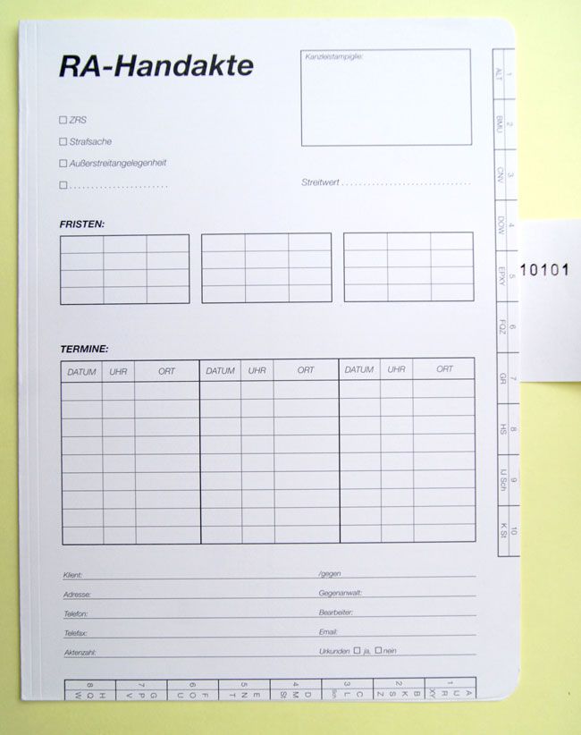 RA-Handakte bedruckt - 100 Stück je Einheit
