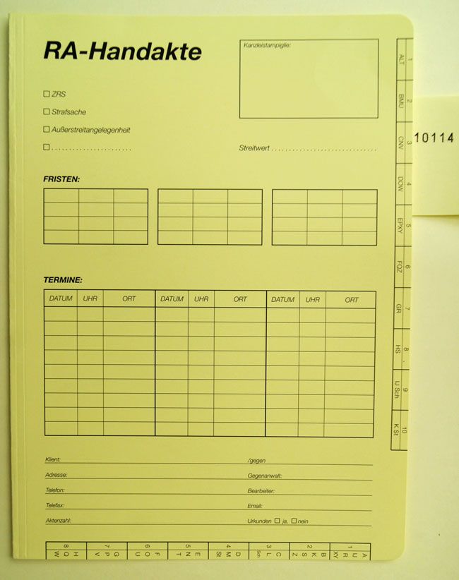 RA-Handakte bedruckt - 100 Stück je Einheit