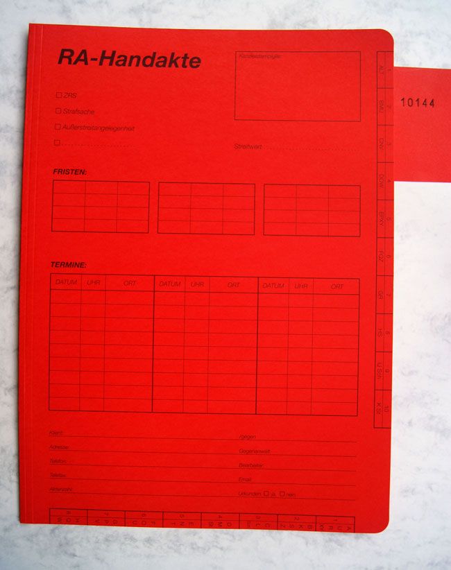 RA-Handakte bedruckt - 100 Stück je Einheit