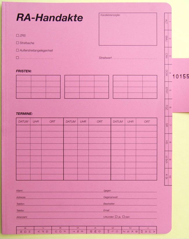 RA-Handakte bedruckt - 100 Stück je Einheit