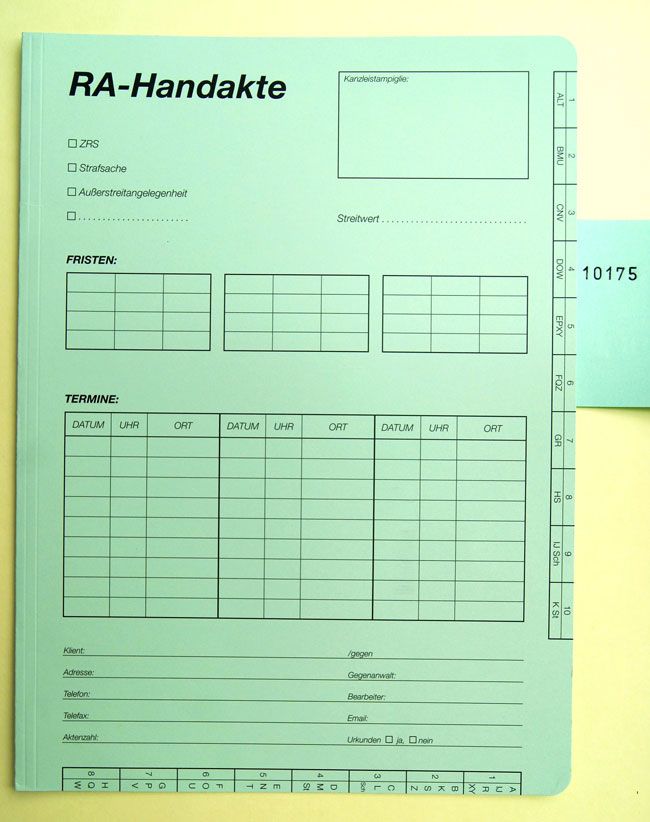 RA-Handakte bedruckt - 100 Stück je Einheit