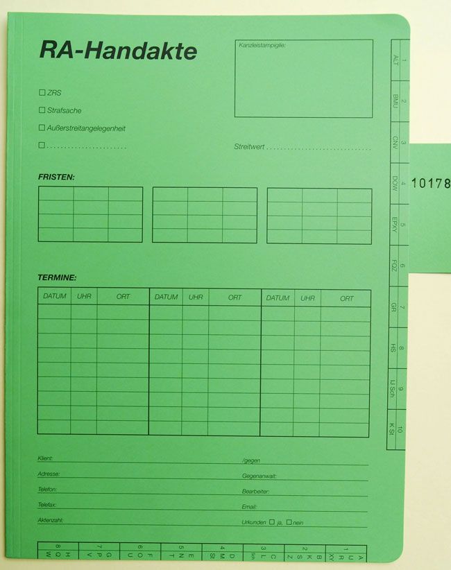 RA-Handakte bedruckt - 100 Stück je Einheit
