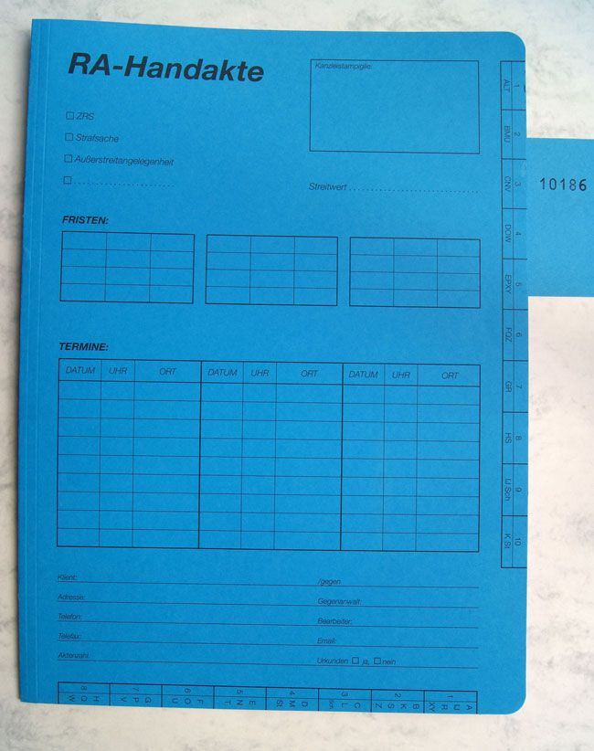 RA-Handakte bedruckt - 100 Stück je Einheit