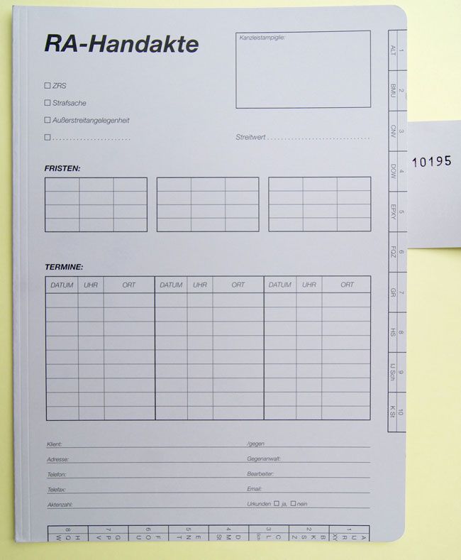 RA-Handakte bedruckt - 100 Stück je Einheit